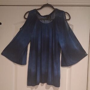 New Directions Navy Cold Shoulder Blouse